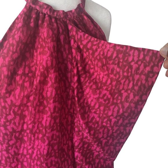 ANN TAYLOR Halter Top Silk Fuchsia Brown Sleeveless Flutter Front Lined Size 12 - Picture 3 of 8